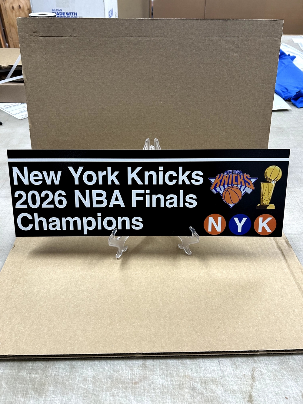 New York Knicks 2026 NBA Finals Champions Sign - Black with Knicks Logos
